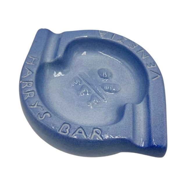 Vintage Harry's Bar Venezia Italy Ashtray Periwinkle Blue Ceramic Dish For Sale In Washington DC - Image 6 of 12