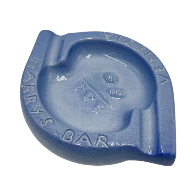 Vintage Harry's Bar Venice Italy Ashtray Periwinkle Blue Ceramic Dish For Sale In Washington DC - Image 6 of 12