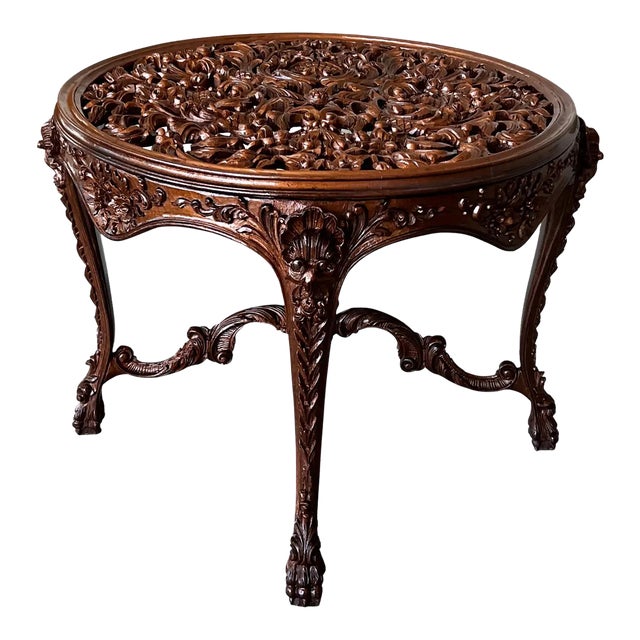 20th Mariano Garcia Spanish Side Table With Highly Carved Top and Legs For Sale