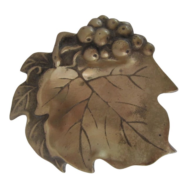 Vintage Brass Grapes and Leaves Catchall For Sale