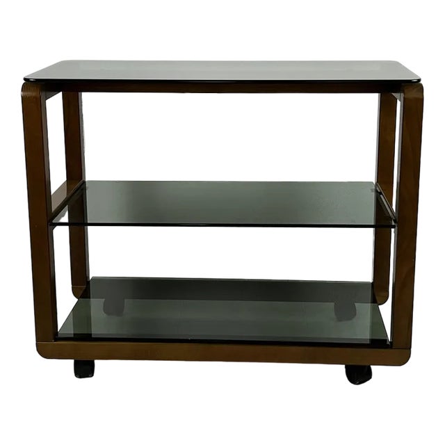 Cart in Wood and Glass Smoke with Wheels, Italy, 1980s For Sale
