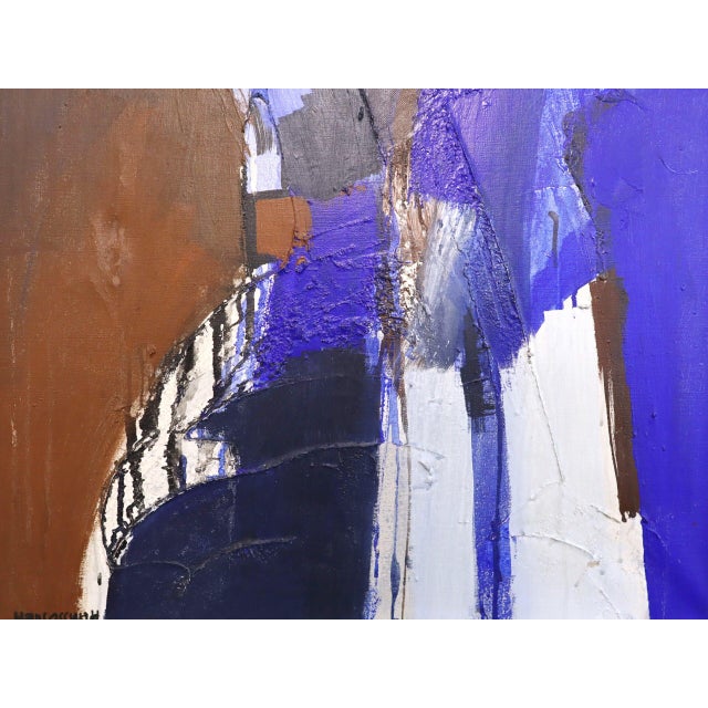 Mid-Century Modern 'Blue Division' Vintage Original Abstract Oil Painting by Swedish Painter Hans Osswald (1919-1983), Framed For Sale - Image 11 of 14