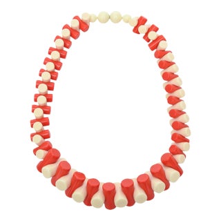 1990s French Sculptural Resin Collar Necklace Orange, Off White For Sale