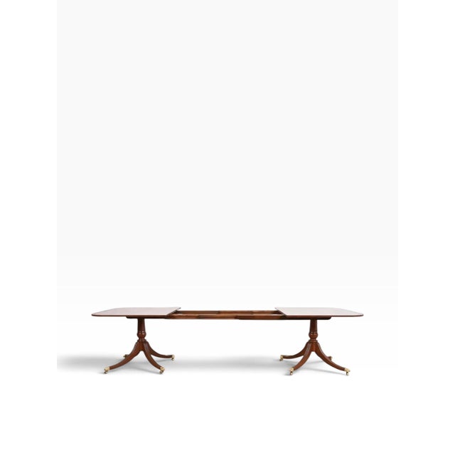 Brown Baker Furniture, Collector's Edition, Charleston Collection, Banded Mahogany, Double Pedestal Dining Table, Vintage. 3 Extra Leaves Included! For Sale - Image 8 of 10