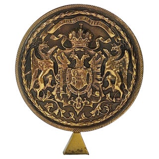 Iron & Brass Coin Medal Bookend attributed to Carl Auböck, Austria, 1970s For Sale