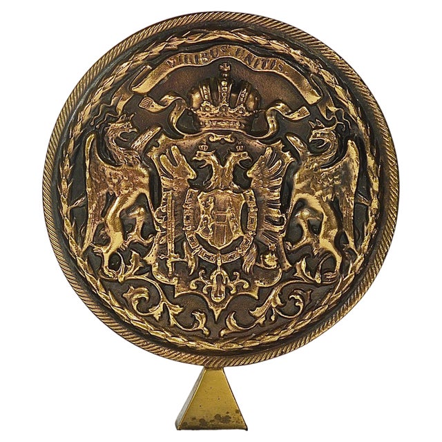 Iron & Brass Coin Medal Bookend attributed to Carl Auböck, Austria, 1970s For Sale