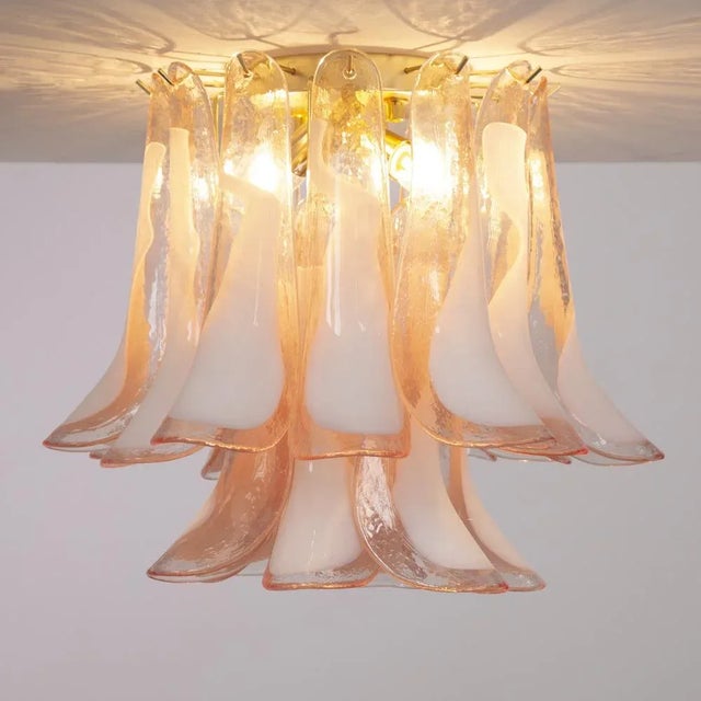Metal Ceiling with Murano Glass Sellas Pink and White Saddles, Italy, 1990s For Sale - Image 7 of 12