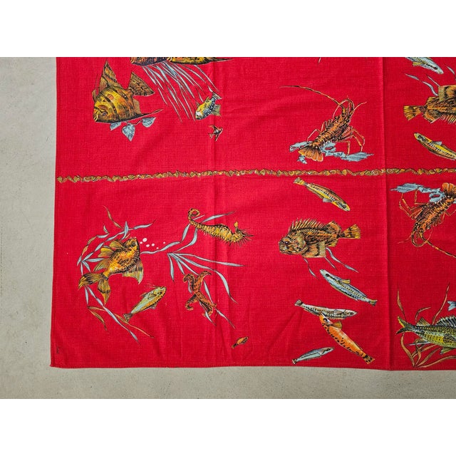 Vintage Marine Print Cotton Tablecloth and Napkins from Lintala, 1970s, Set of 9 For Sale - Image 4 of 11