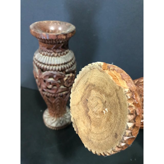 Indian Antique Indian Silver Inlaid Wooden Casket Box and Two Wooden Vases Set - 3 Pieces For Sale - Image 3 of 10