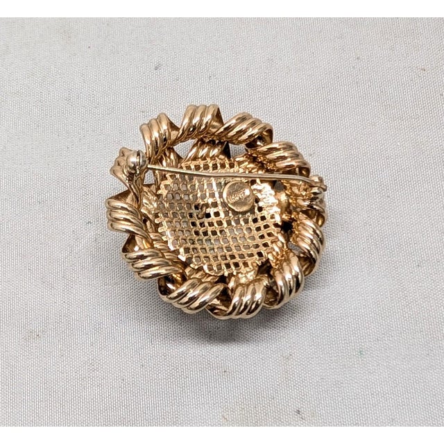 Metal Vintage 1950s Signed Napier Round Goldtone White Beaded Brooch For Sale - Image 7 of 7