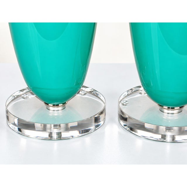 Vintage Murano Glass Lamps Aqua White For Sale In Atlanta - Image 6 of 8