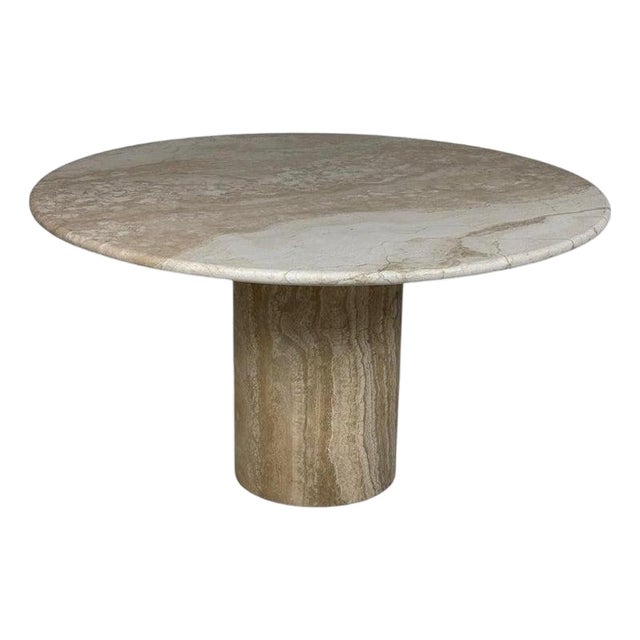 Mid-Century Modern Round Travertine Dining Table, 1970s For Sale