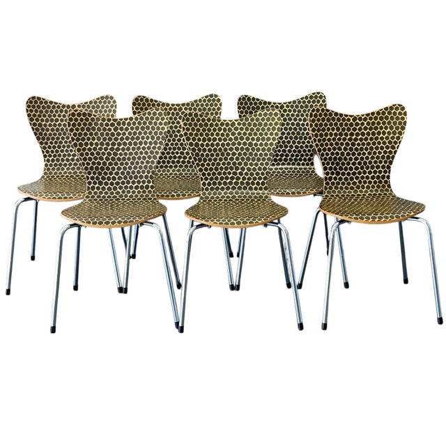 A set of six scoop back dining chairs from West Elm Fritz Hansen Series 7 Hard to find “Beehive” pattern Manufacture date...