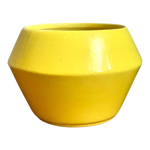 Vintage Yellow Geometric Ceramic Planter For Sale