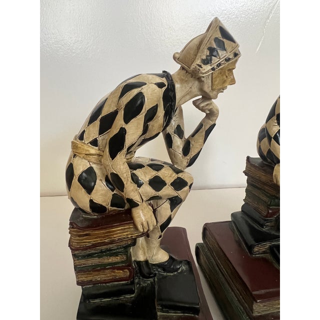 Early 20th Century Vintage 1920's's Pair of French Harlequin or Jester Figure Book Ends For Sale - Image 5 of 10