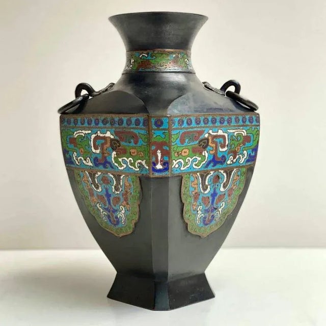 Charcoal Antique Cloisonne Bronze Vase, Japan, 19th Century For Sale - Image 8 of 8