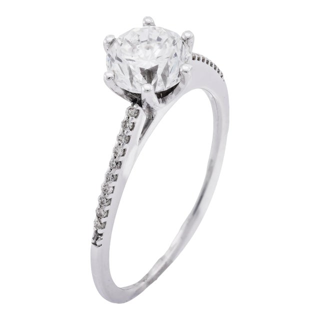 Gia 1.70 Carat Round Brilliant Cut Diamond 18k White Gold Engagement Ring, Size 9 For Sale