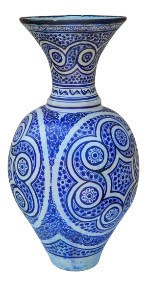 Blue Moorish Ceramic Vase W/ Motif