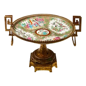 19th Century Rose Mandarin Plate Bronze Dore French Taza
