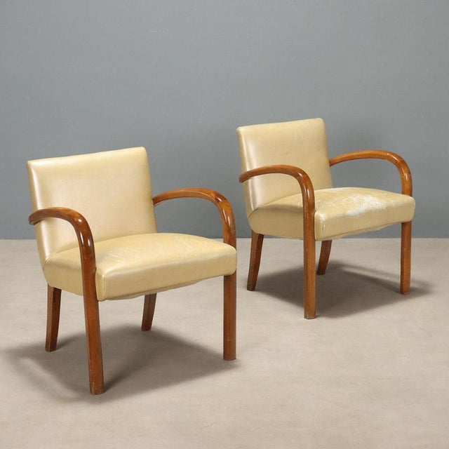 Cream Vintage Armchairs in Beech, 1960s For Sale - Image 8 of 8