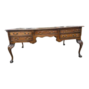1920s Antique English Leather Top and Claw Feet Partners Writing Desk.