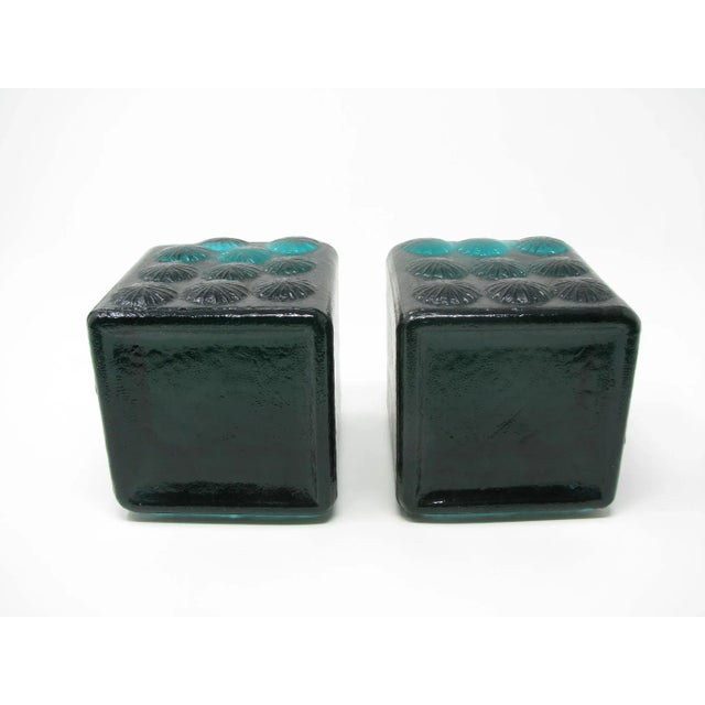 Green Vintage Blenko Green Ice Glass Sculpture Block Cube Bookends Designed by Joel Meyers - a Pair For Sale - Image 8 of 8