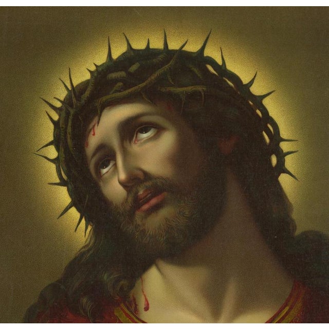 This moving late-19th-century chromolithograph of Christ as “Ecce Homo” was printed in Dresden in 1899 and represents one...