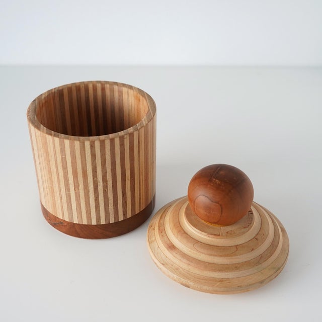 Late 20th Century Marquetry Hand Turned Striped Round Box For Sale - Image 4 of 11