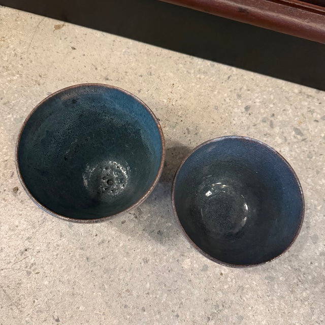 Set of 2 20thC. Mid-Century Modern Primitive Incised Art Pottery Bowls For Sale - Image 11 of 11