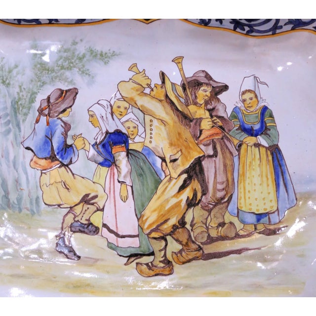 Late 19th Century 19th Century French Porquier-Beau Quimper Faience Tray Platter With Handles For Sale - Image 5 of 11