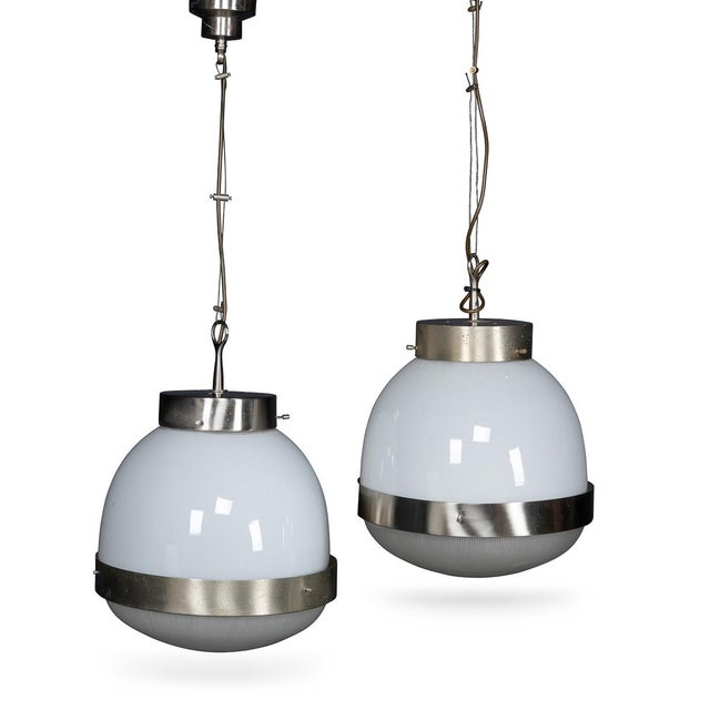Italian Delta Opaline Pendant Lights by Sergio Mazza for Artemide, 1960s, Set of 2 For Sale - Image 14 of 14