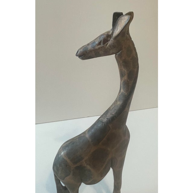 African Vintage African Hand Carved Muhuhu Wood Giraffe For Sale - Image 3 of 12