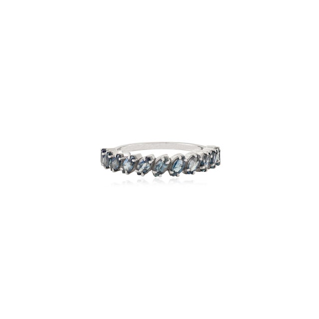 Minimalism 14k Gold Minimalist 1.21Ct Marquise Blue Sapphire Half Eternity Band Ring Size 5.5 For Sale - Image 3 of 13