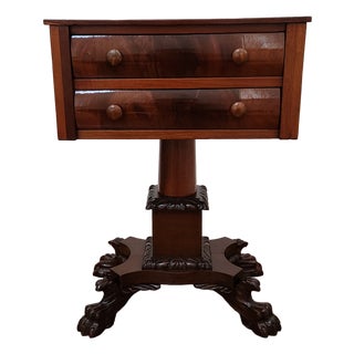 Antique Solid and Flame Mahogany American Empire Side Table or Work Table Circa 19th Century For Sale