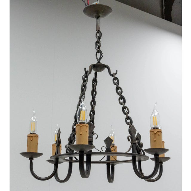 French Wrought Iron Fleur-De-Lys Chandelier, 1940s For Sale - Image 7 of 7