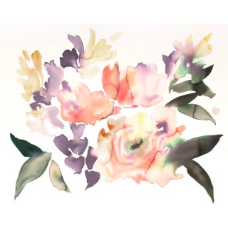 "Abstract Floral No. 3" Contemporary Original Botanical Flowers Watercolor Painting by Elizabeth Becker For Sale