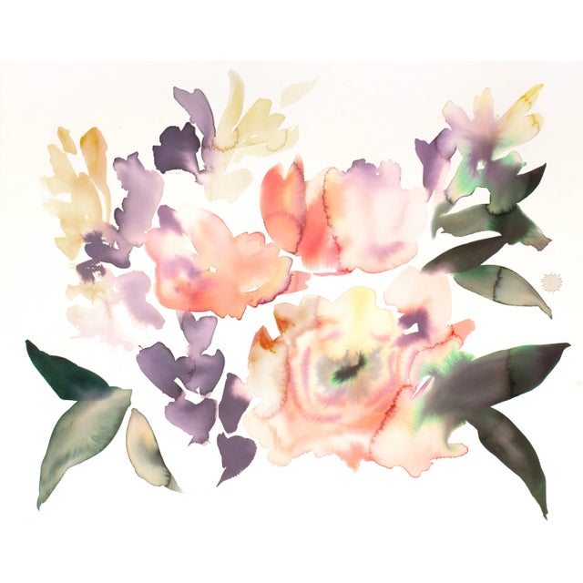 "Abstract Floral No. 3" Contemporary Original Botanical Flowers Watercolor Painting by Elizabeth Becker For Sale
