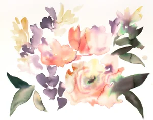 "Abstract Floral No. 3" Contemporary Original Botanical Flowers Watercolor Painting by Elizabeth Becker