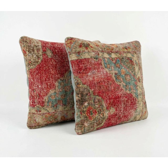 Mid-Century Modern Turkish Oushak Rug Pillow Cover 24'' X 24'' - Set of Two For Sale - Image 3 of 4