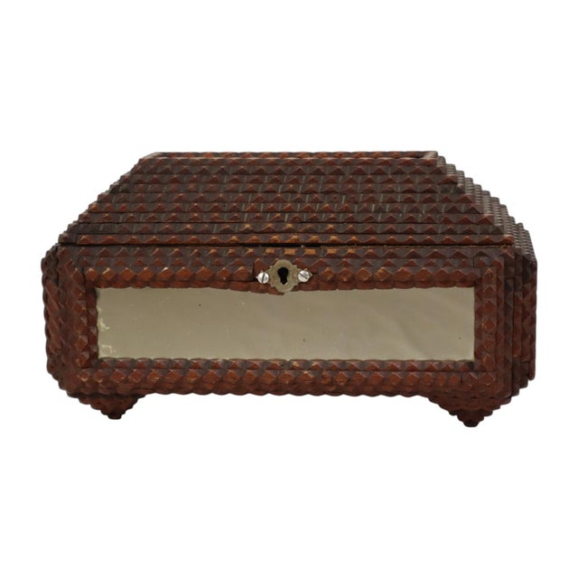 Antique Folk Art Tramp Art Box with Mirrors, 1890s For Sale - Image 12 of 16