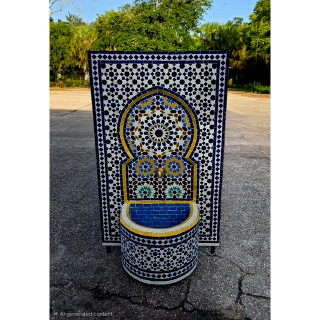 2020s Multicolor Rbatia Style Moroccan Mosaic Tile Fountain, Settachia Blue For Sale - Image 5 of 6