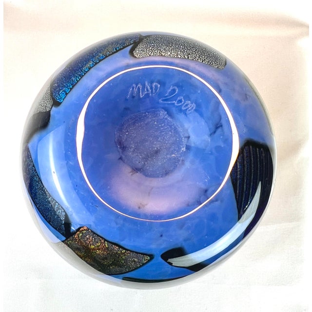 Sky Blue Mad Art Studio Handblown Azure Blue & Dichroic Mosaic Vase For Sale - Image 8 of 12
