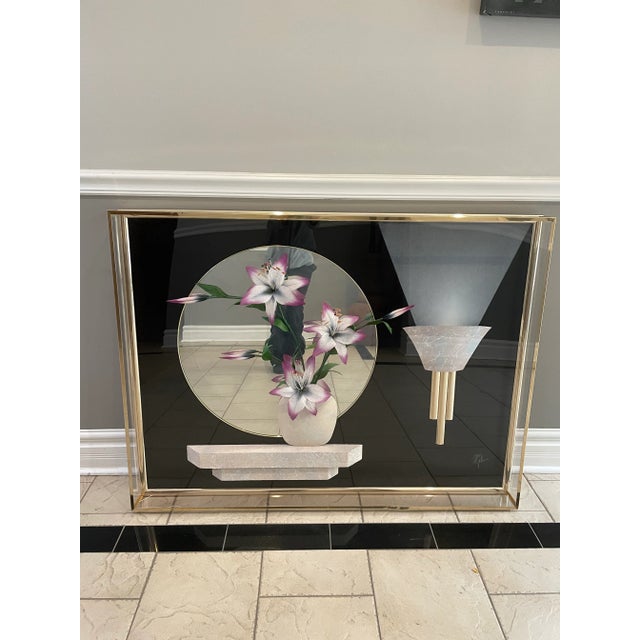 Vintage 1980s Mixed Media 3d Art Jon Gilmore Shadow Box With Flower/Vase Acrylic Plexiglass Case For Sale - Image 4 of 11