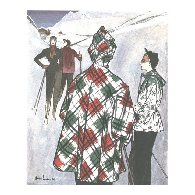 1948 French Mid-Century Fashion Print for Those Who Ski, Mattted For Sale
