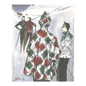 1948 French Mid-Century Fashion Print for Those Who Ski, Mattted