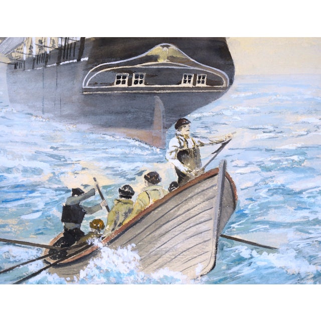 Late 20th Century Rowing to Shore - Nautical Seascape in Gouache on Paper by George A. Robbins For Sale - Image 5 of 7