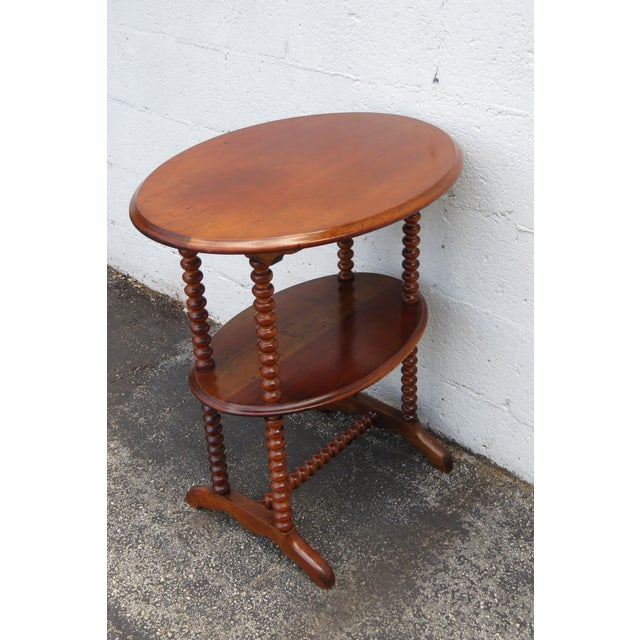 Wood Early 1900s Solid Wood 2 Tiers Oval Side End Accent Table For Sale - Image 7 of 12