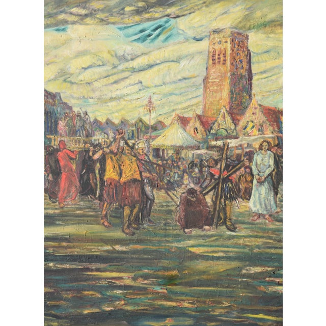Early 20th Century Hans Gerson, Penitential Procession in Veurne, 1908, Oil Painting on Canvas, Framed For Sale - Image 5 of 14