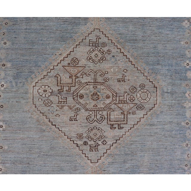 Modern Tabriz Type Rug by Keivan Woven Arts in Soft Blue and Ivory 5'2 X 6'11 For Sale - Image 11 of 14
