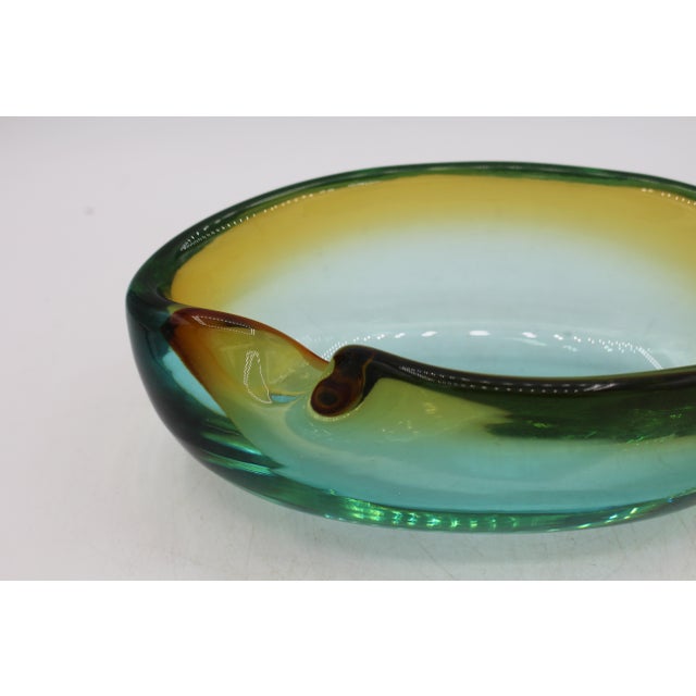 Glass Circa 1950s Amber to Green Murano Glass Amporphous Form Cigar Ashtray For Sale - Image 7 of 9